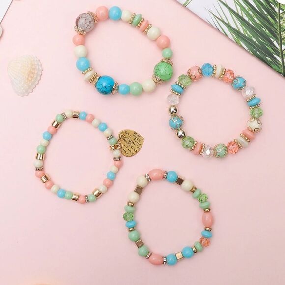 4pcs Beaded Bracelet Jewelry Set Multilayer Boho Charm Bracelet Pack Turquoise - Picture 6 of 6